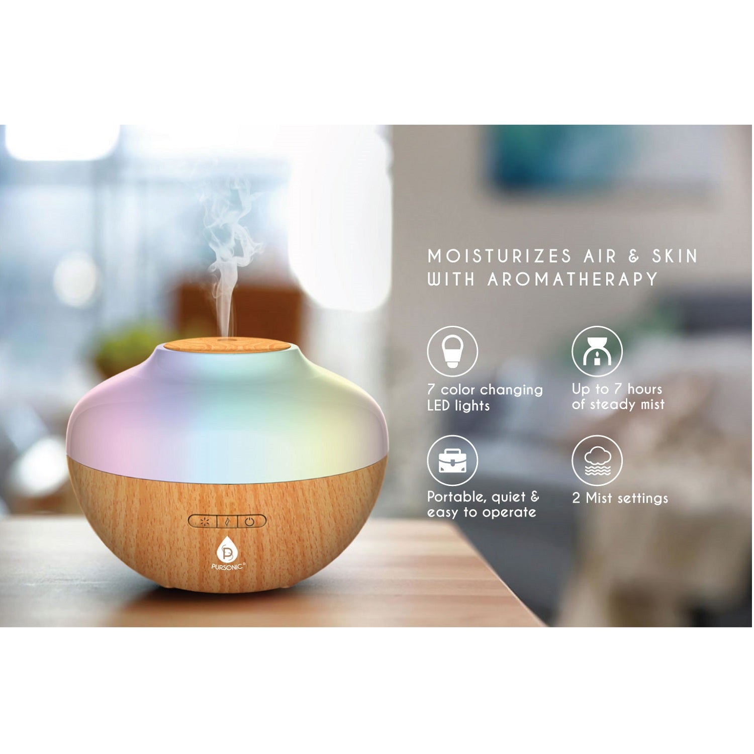 Aroma Bliss Diffuser Set – 7 LED Colors, 3 Essential Oils (Lavender, Eucalyptus, Frankincense), 300ml, 7H Mist