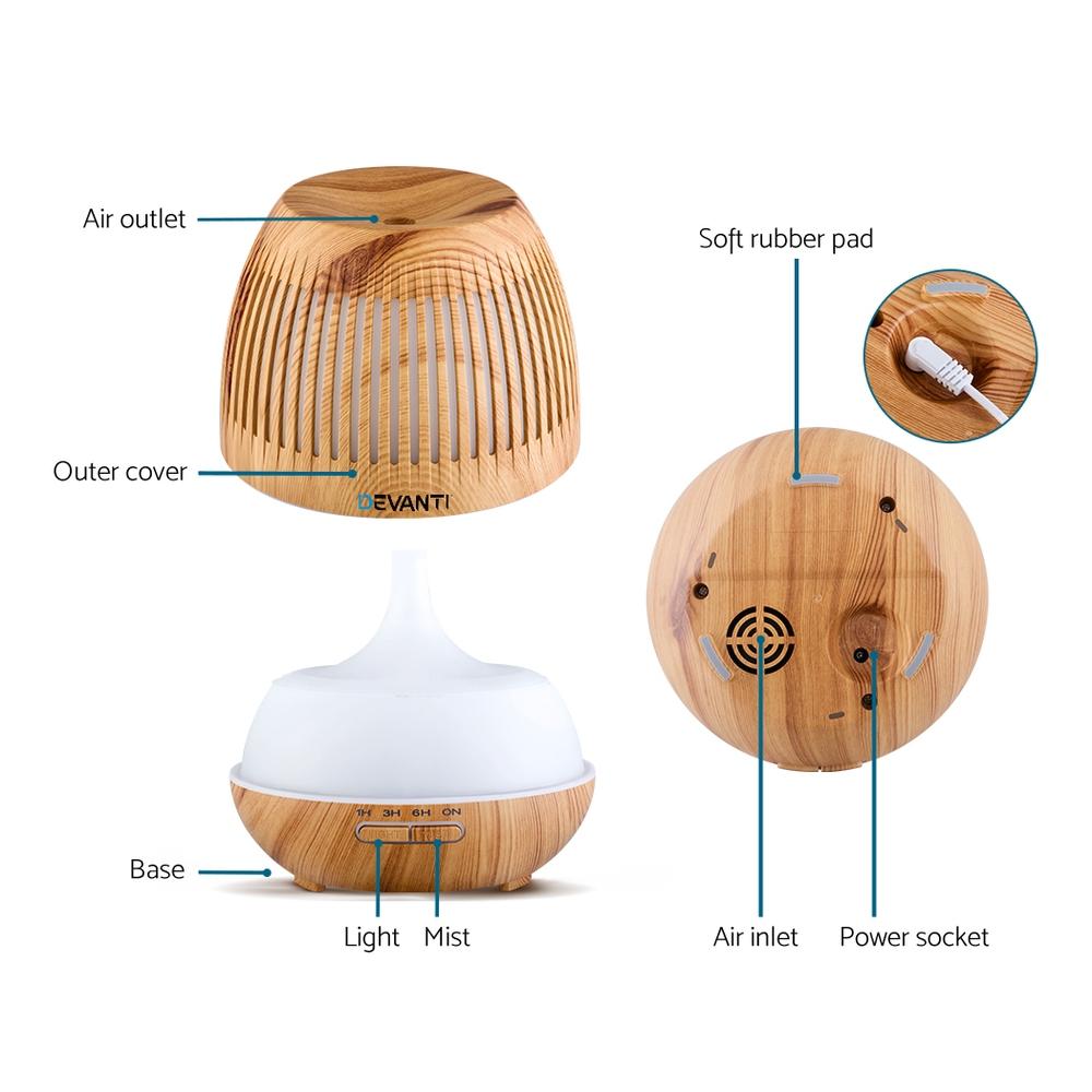 Devanti 4-in-1 Aroma Diffuser – Ultrasonic, Remote, 400ml, Night Light & Purifier