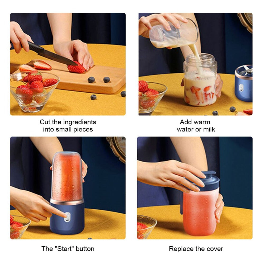 PowerBlend Go: Twin-Gear Portable Juice Blender – USB Rechargeable, 6-Blade, 400ml Glass Cup