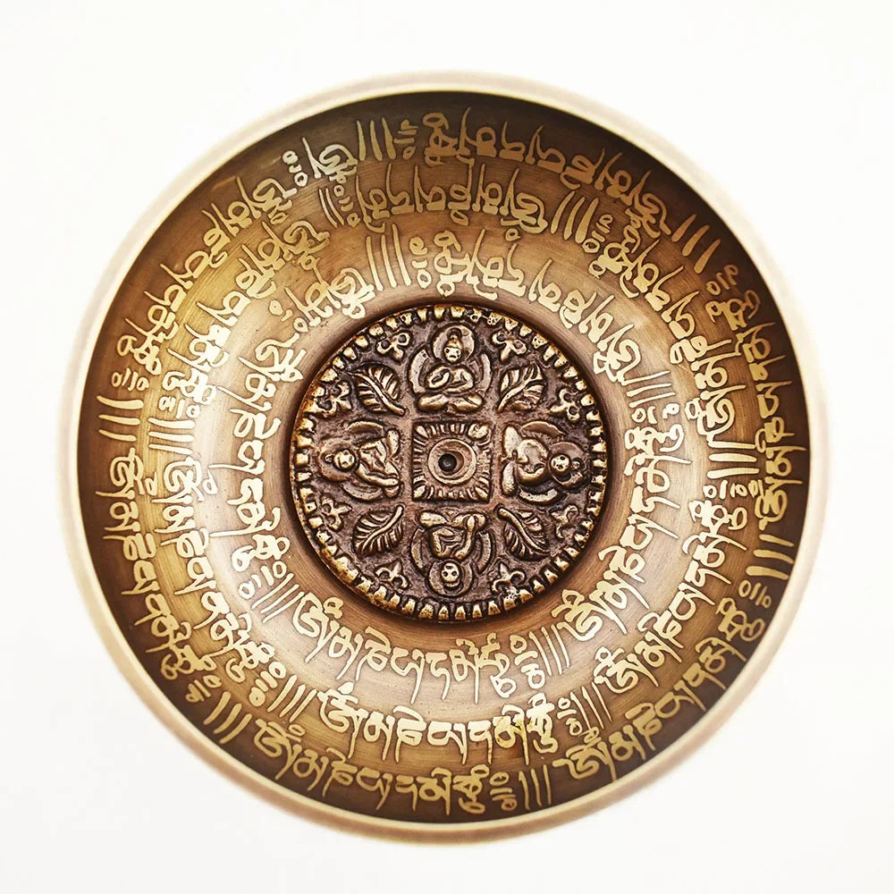 Bronze Tibetan Singing Bowl 12cm with Buddha Symbols for Meditation & Yoga
