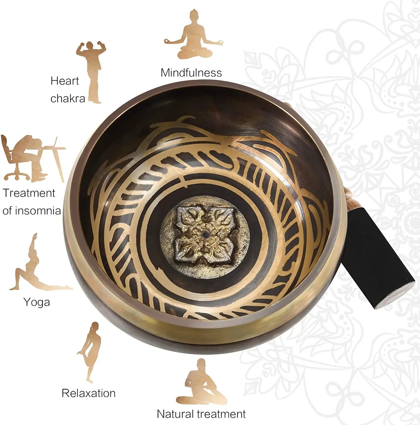 Bronze Tibetan Singing Bowl 12cm with Buddha Symbols for Meditation & Yoga