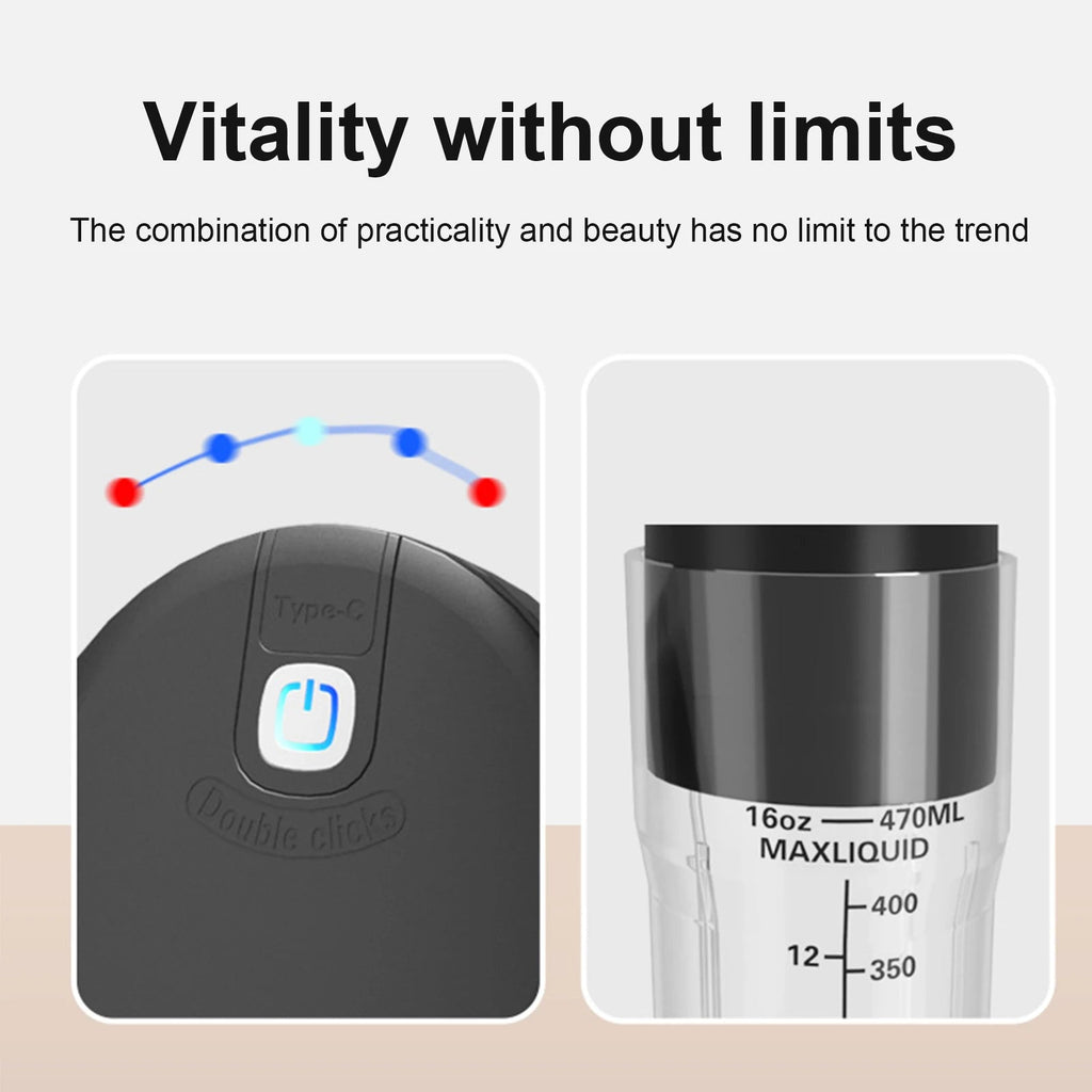 BlendGo Pro – Portable Rechargeable 6-Blade Smoothie & Juice Blender (470ML, Type-C)