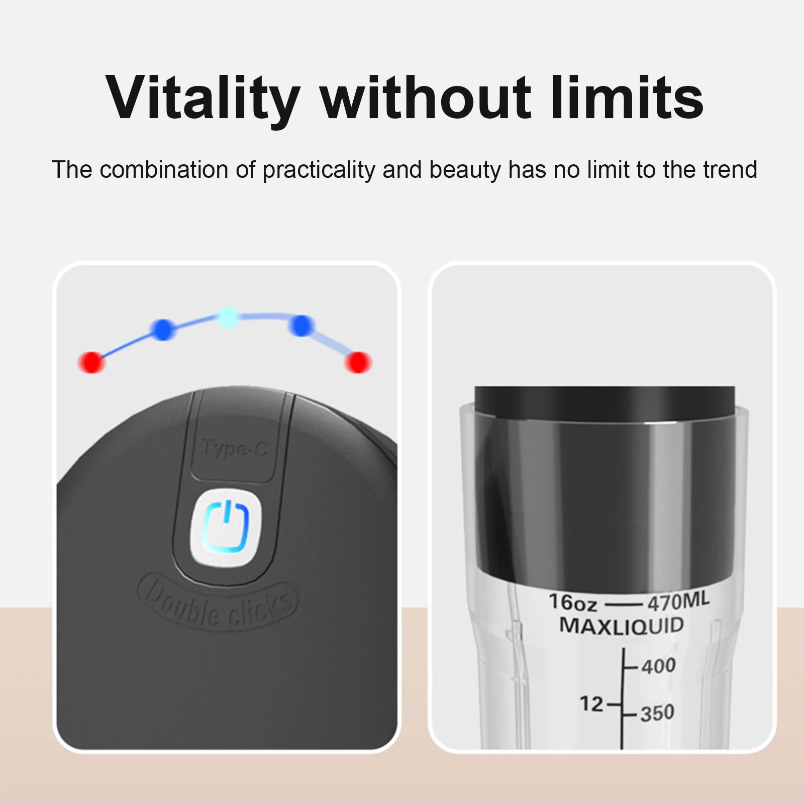 BlendGo Pro – Portable Rechargeable 6-Blade Smoothie & Juice Blender (470ML, Type-C)