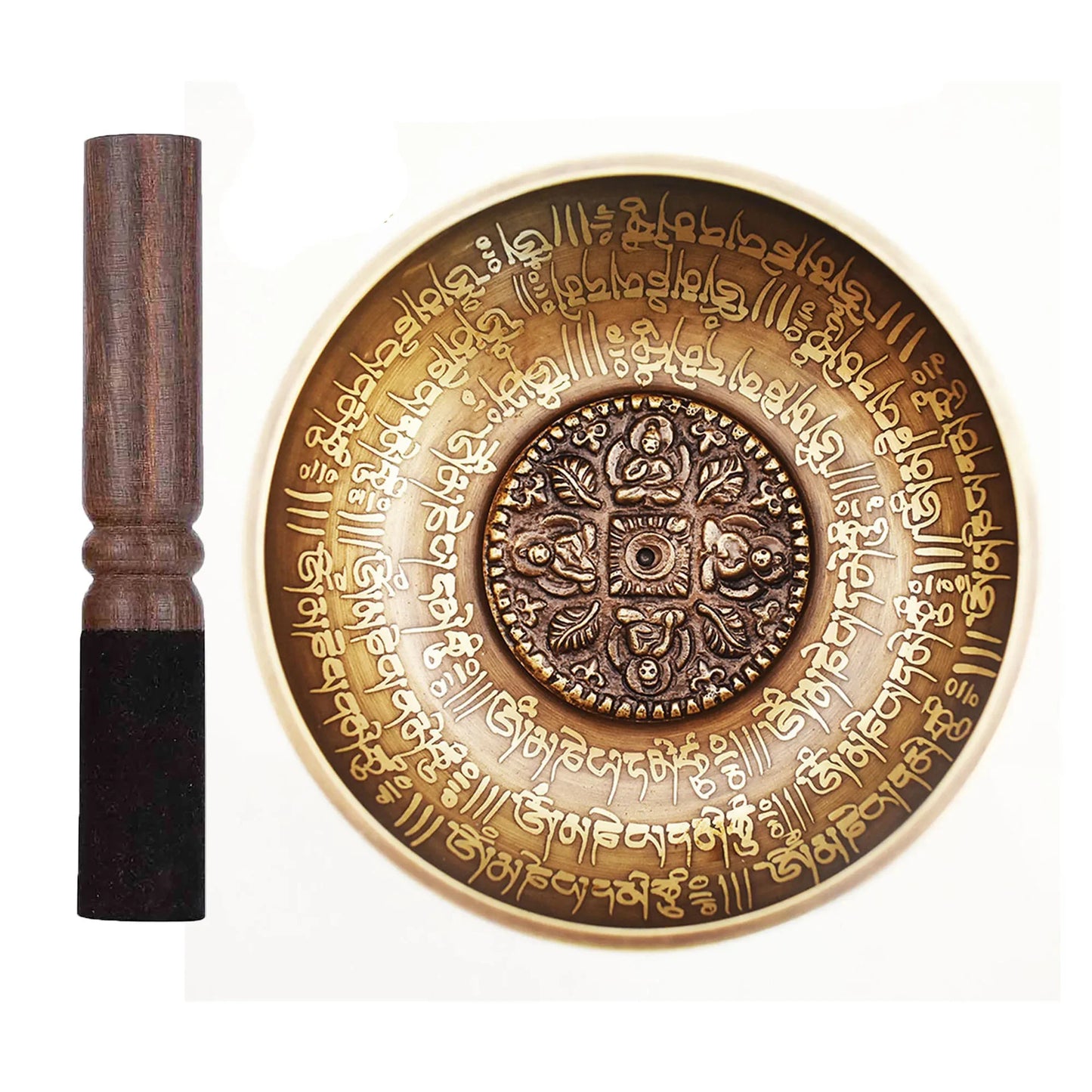 Bronze Tibetan Singing Bowl 12cm with Buddha Symbols for Meditation & Yoga