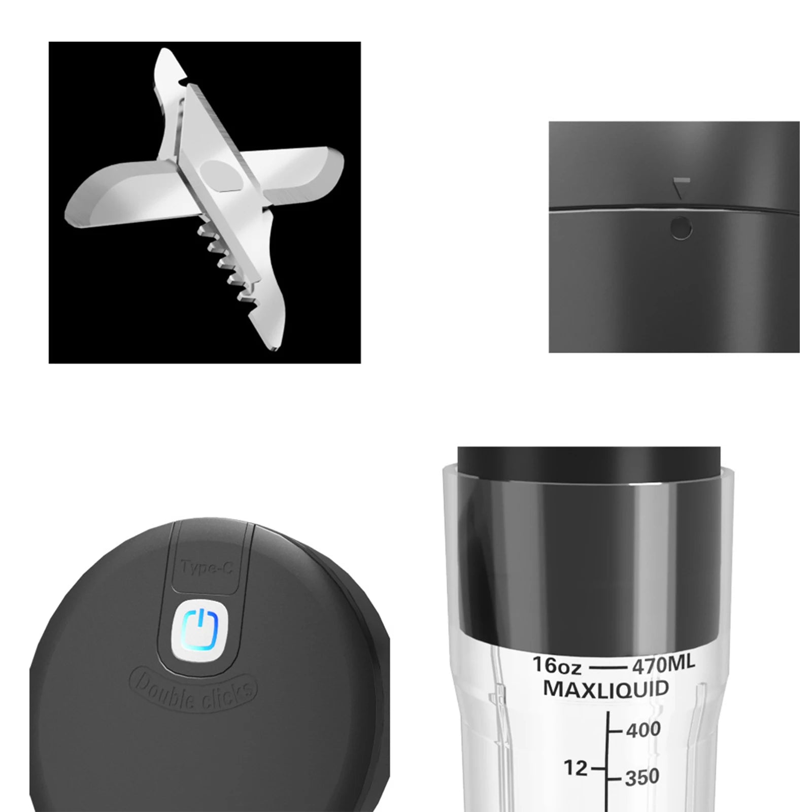 BlendGo Pro – Portable Rechargeable 6-Blade Smoothie & Juice Blender (470ML, Type-C)