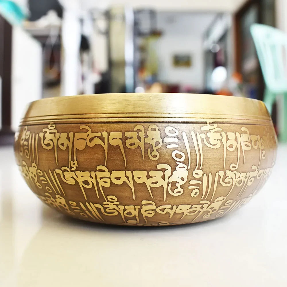Bronze Tibetan Singing Bowl 12cm with Buddha Symbols for Meditation & Yoga