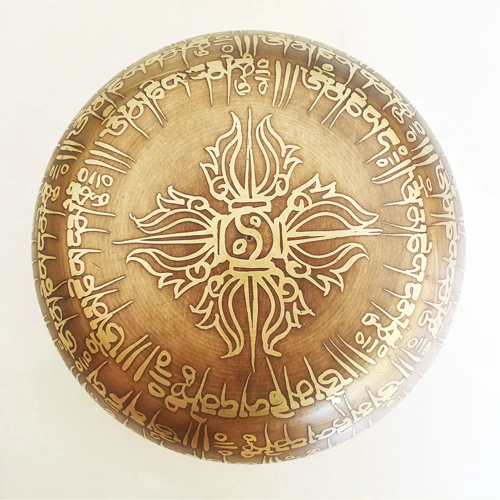 Bronze Tibetan Singing Bowl 12cm with Buddha Symbols for Meditation & Yoga