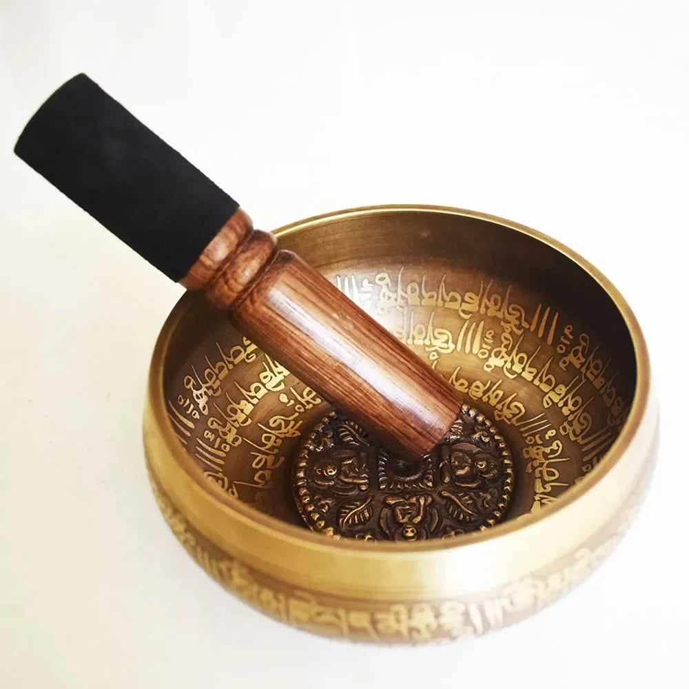 Bronze Tibetan Singing Bowl 12cm with Buddha Symbols for Meditation & Yoga