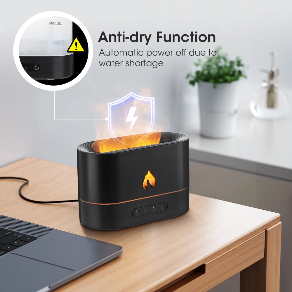 FlameGlow Ultrasonic Aroma Diffuser – LED Flame Mist Humidifier & Essential Oil Lamp