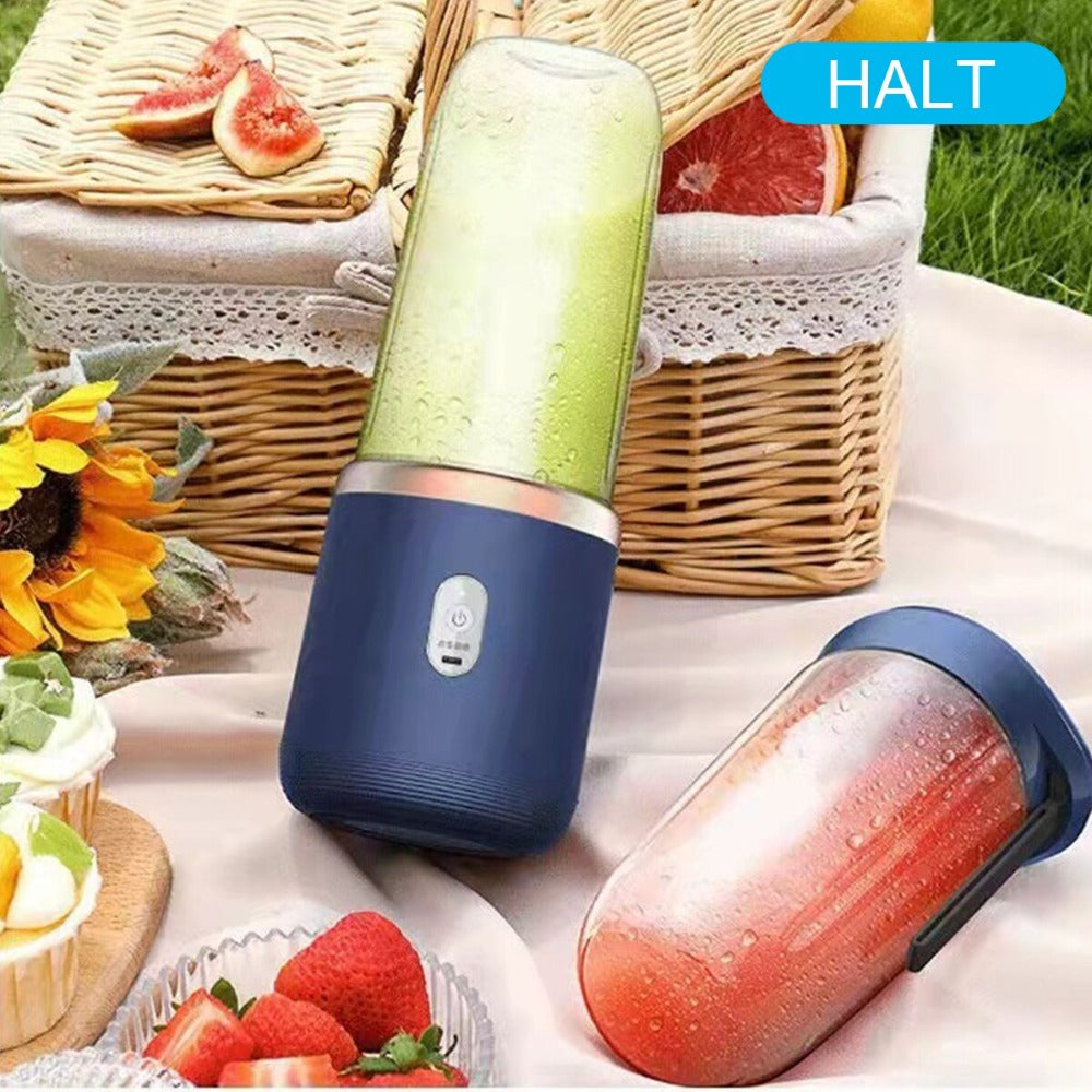 PowerBlend Go: Twin-Gear Portable Juice Blender – USB Rechargeable, 6-Blade, 400ml Glass Cup