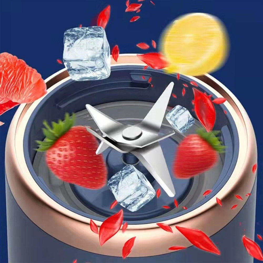 PowerBlend Go: Twin-Gear Portable Juice Blender – USB Rechargeable, 6-Blade, 400ml Glass Cup