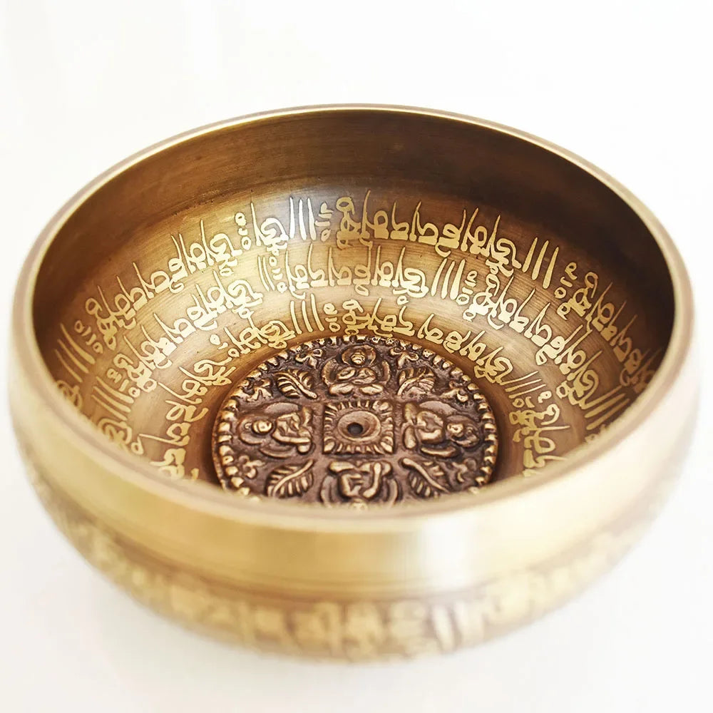 Bronze Tibetan Singing Bowl 12cm with Buddha Symbols for Meditation & Yoga