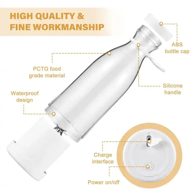 FreshGo USB Juicer Bottle – Portable 6-Blade Smoothie & Shake Blender Cup (380ml)