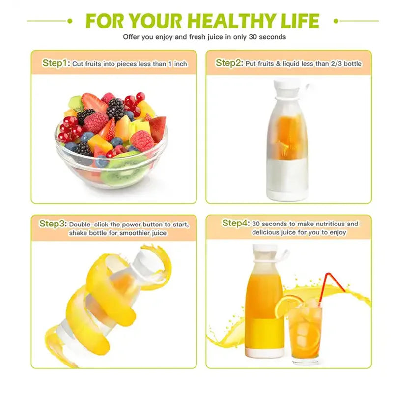 FreshGo USB Juicer Bottle – Portable 6-Blade Smoothie & Shake Blender Cup (380ml)