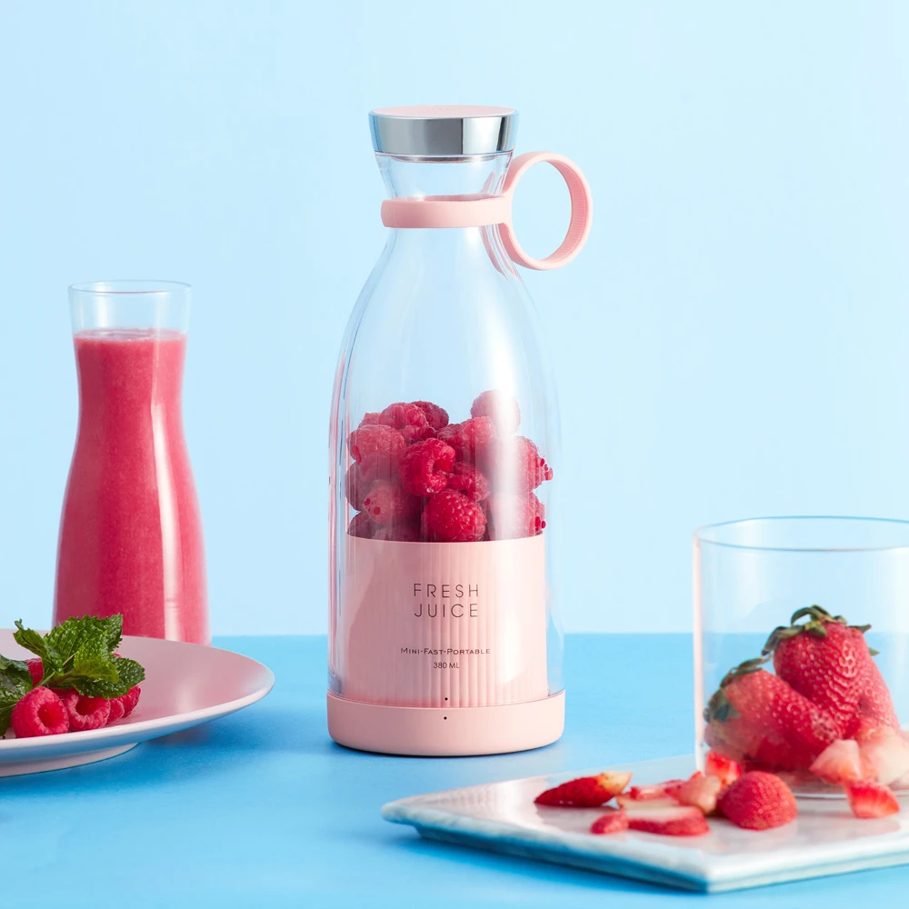 FreshBlend Wireless Portable Juicer Cup – 350ml, 4-Blade, Pink/White